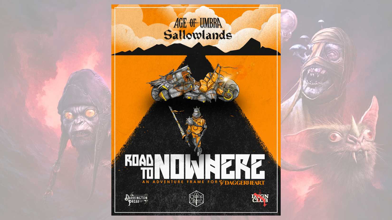 The poster for Road to Nowhere, an upcoming Age of Umbra adventure module for Daggerheart.