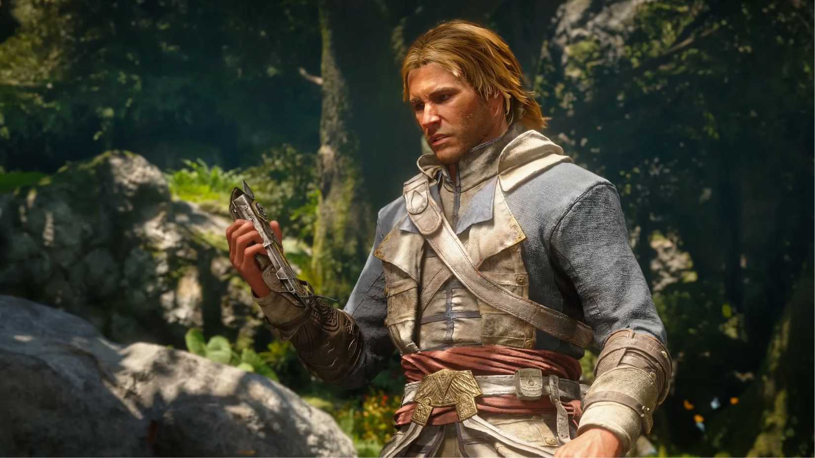 Edward Kenway looking at the hidden blade in Assassin's Creed Black Flag Resynced.