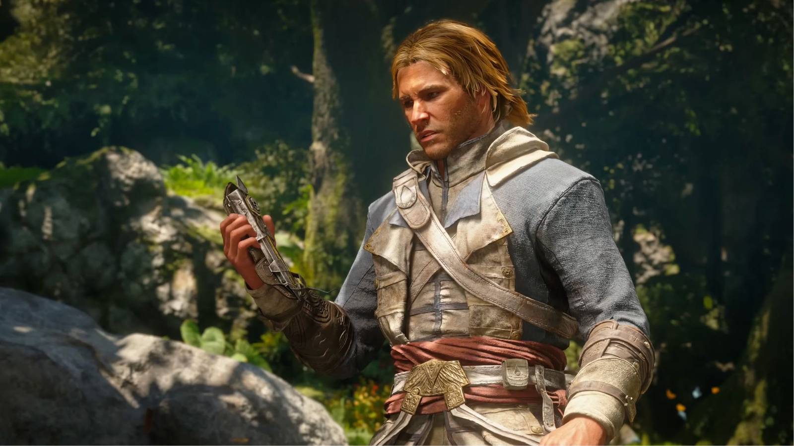 Edward Kenway looking at the hidden blade in Assassin's Creed Black Flag Resynced.
