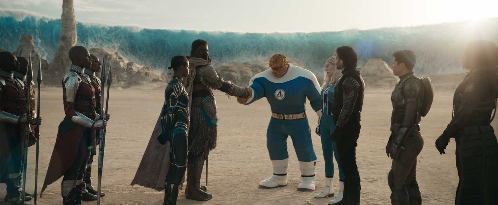 A bunch of heroes meet up and shake hands in Avengers: Doomsday. 