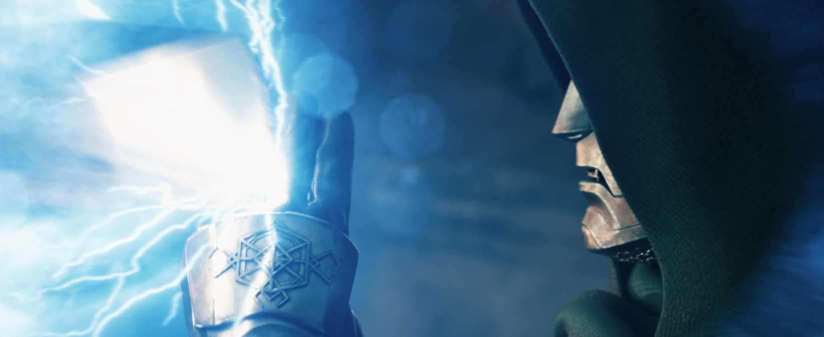 Doctor Doom stops Thor's hammer in Avengers: Doomsday. 