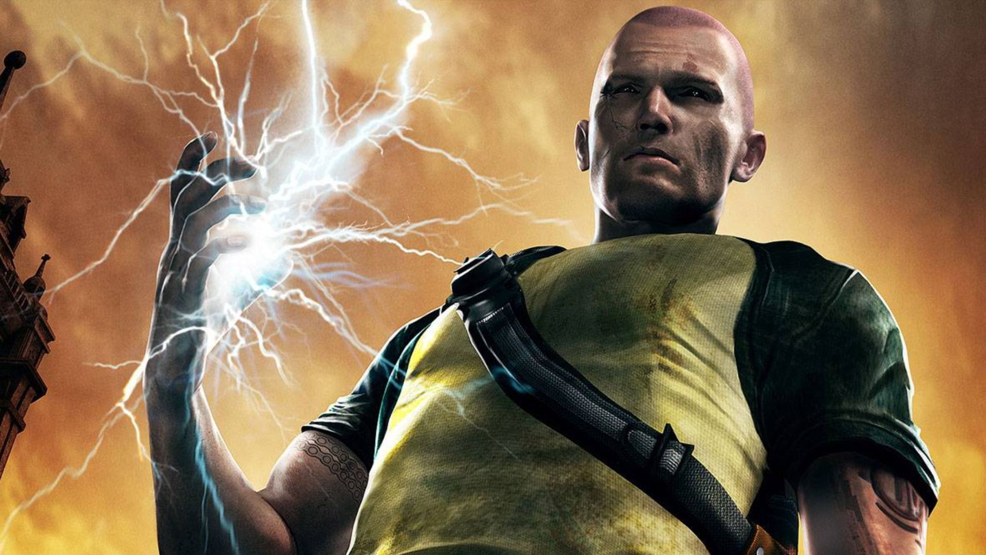 Cole holding a bolt of lightning in Infamous 2.