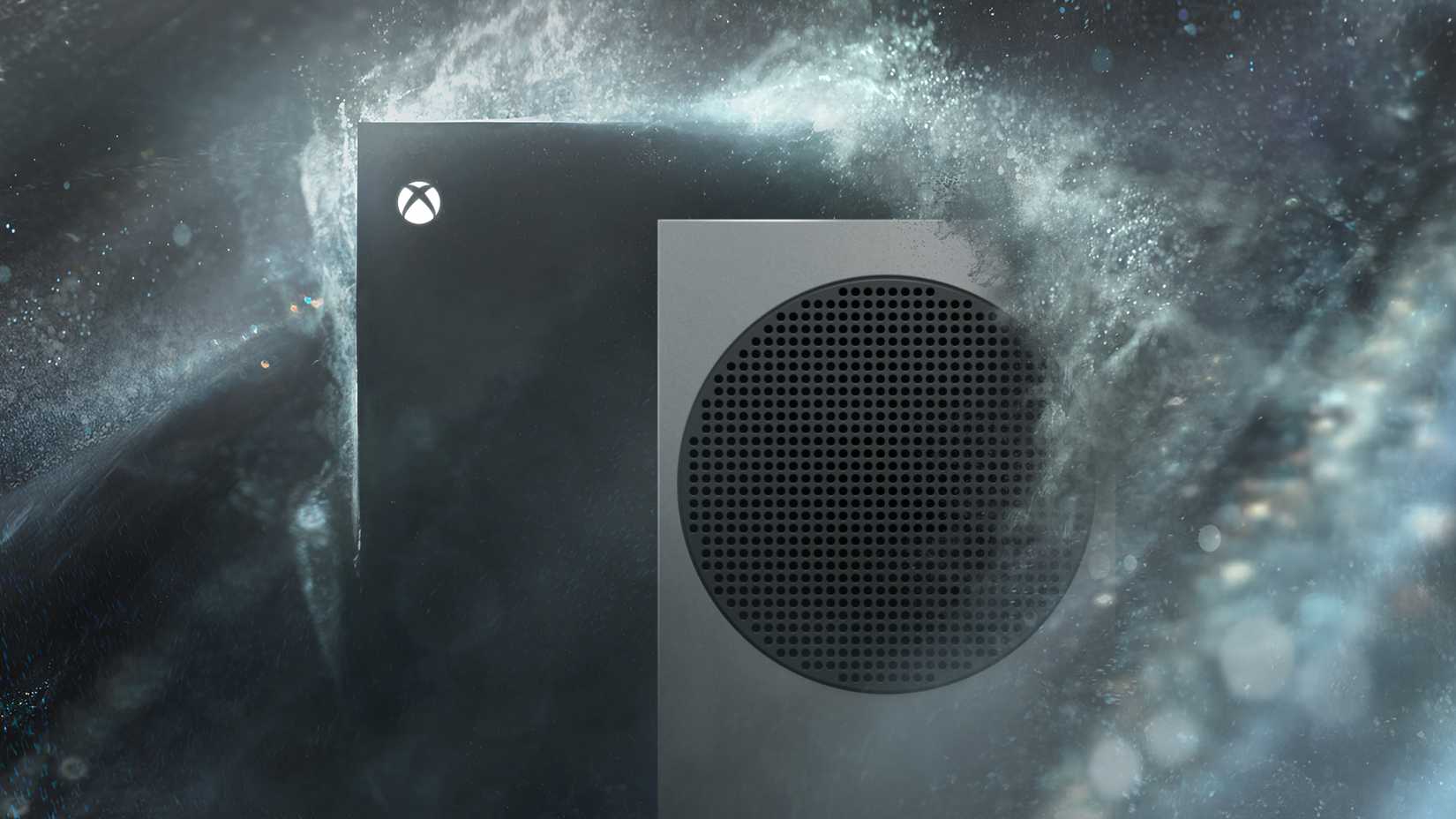 xbox series s in front of an xbox series x.