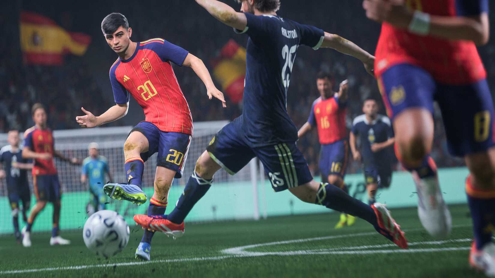 A FC Barcelona player shooting in EA Sports FC 27.