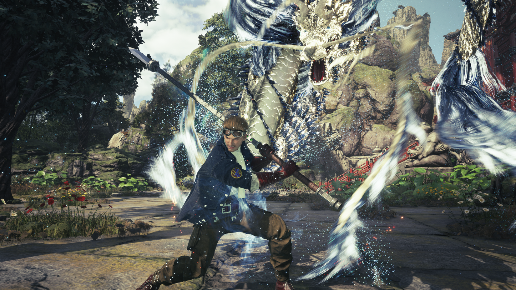 Cid Highwind spinning his spear in a combat stance while summoning Leviathan in Final Fantasy 7 Revelation.