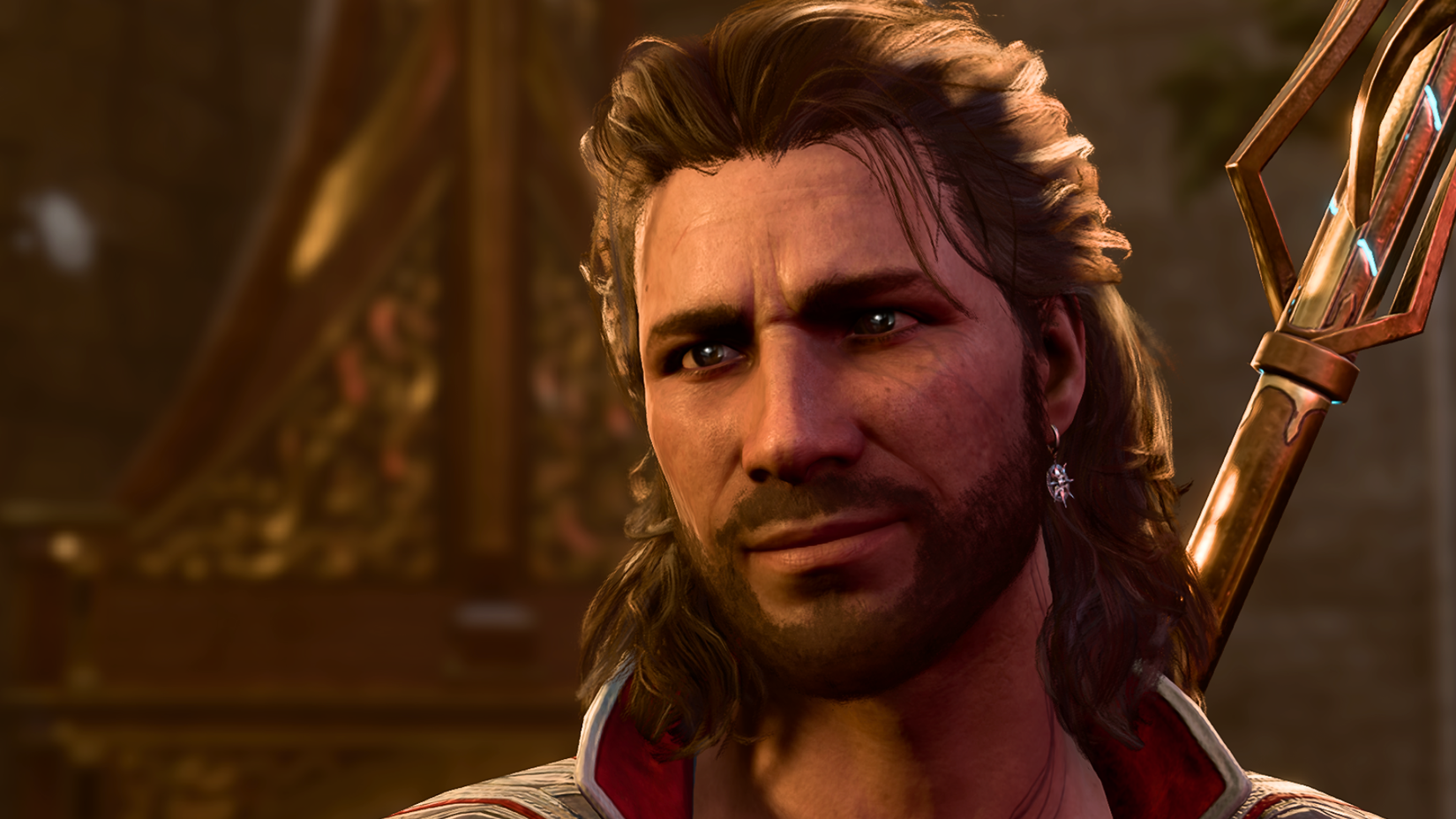 Gale smiling at the player in Baldur's Gate 3.