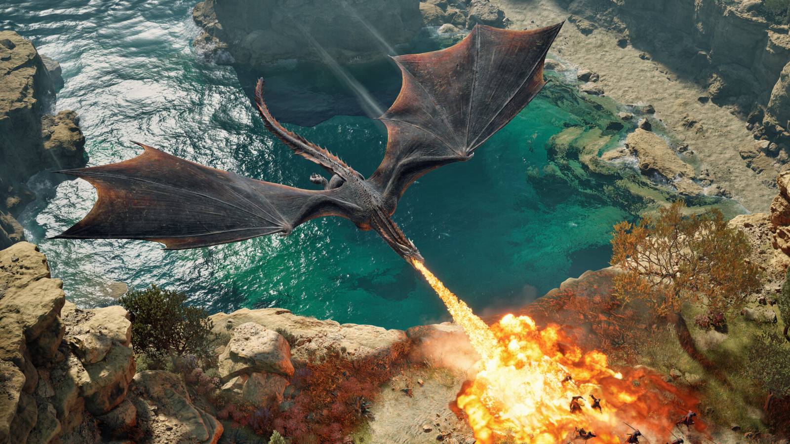 A dragon burning a group of infrantry in Game of Thrones: War for Westeros.