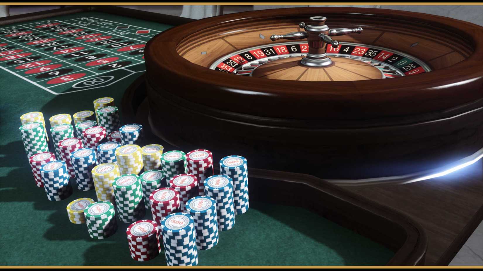 Some chips on a casino table in GTA Online.