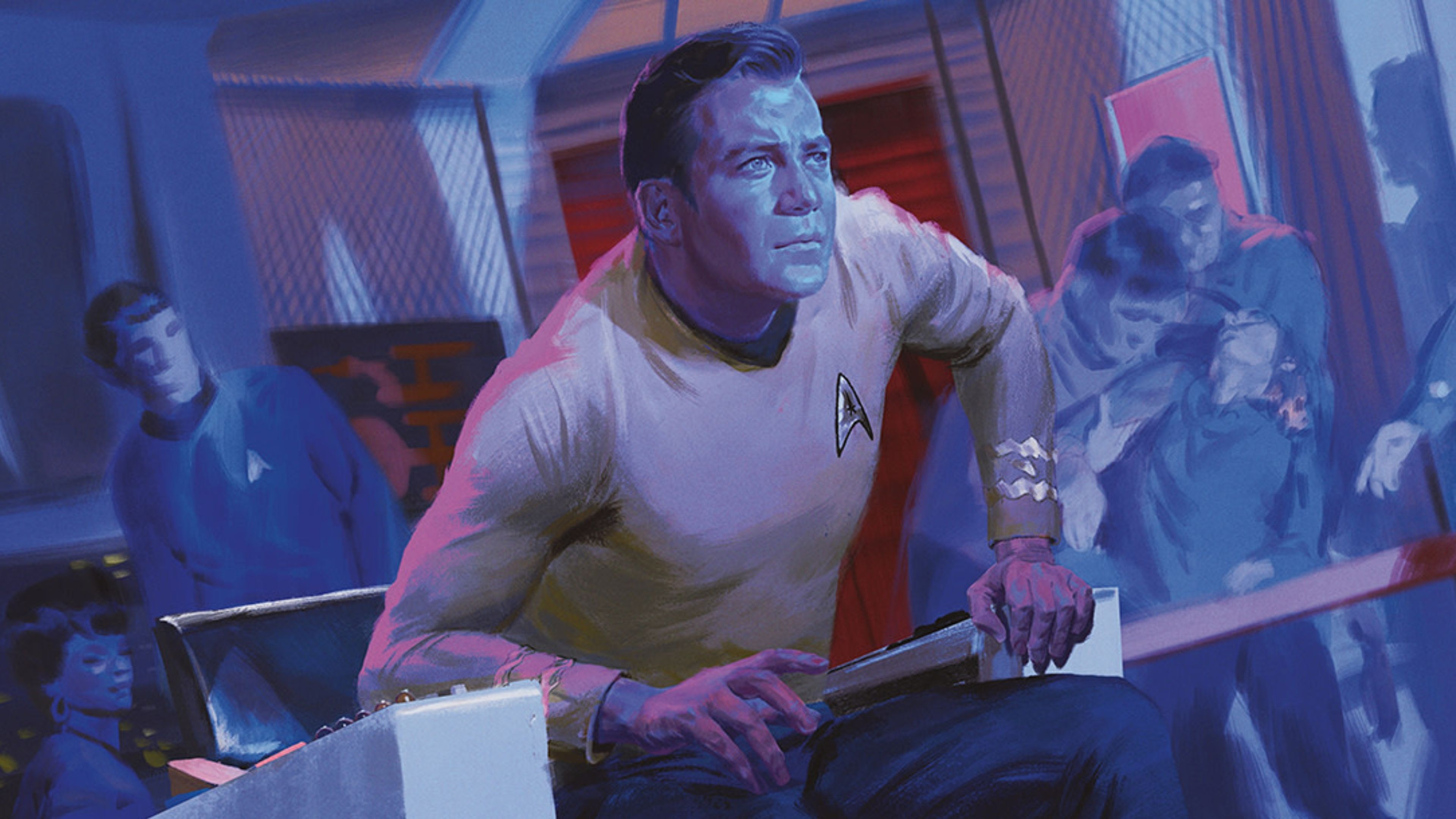 A close-up of Captain Kirk from Magic: The Gathering's upcoming Star Trek set.