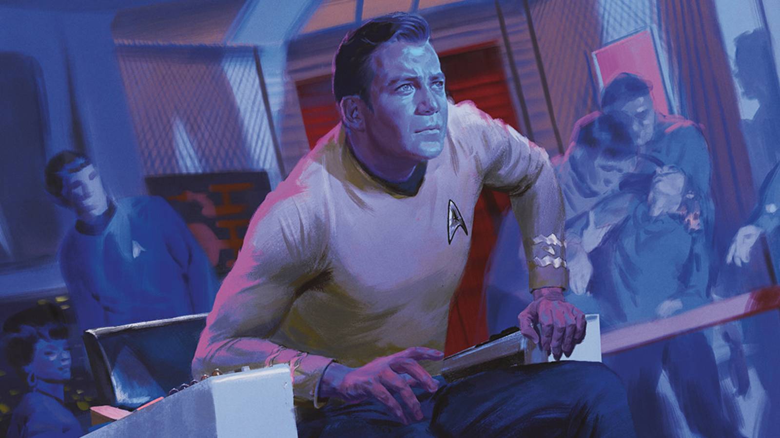A close-up of Captain Kirk from Magic: The Gathering's upcoming Star Trek set.