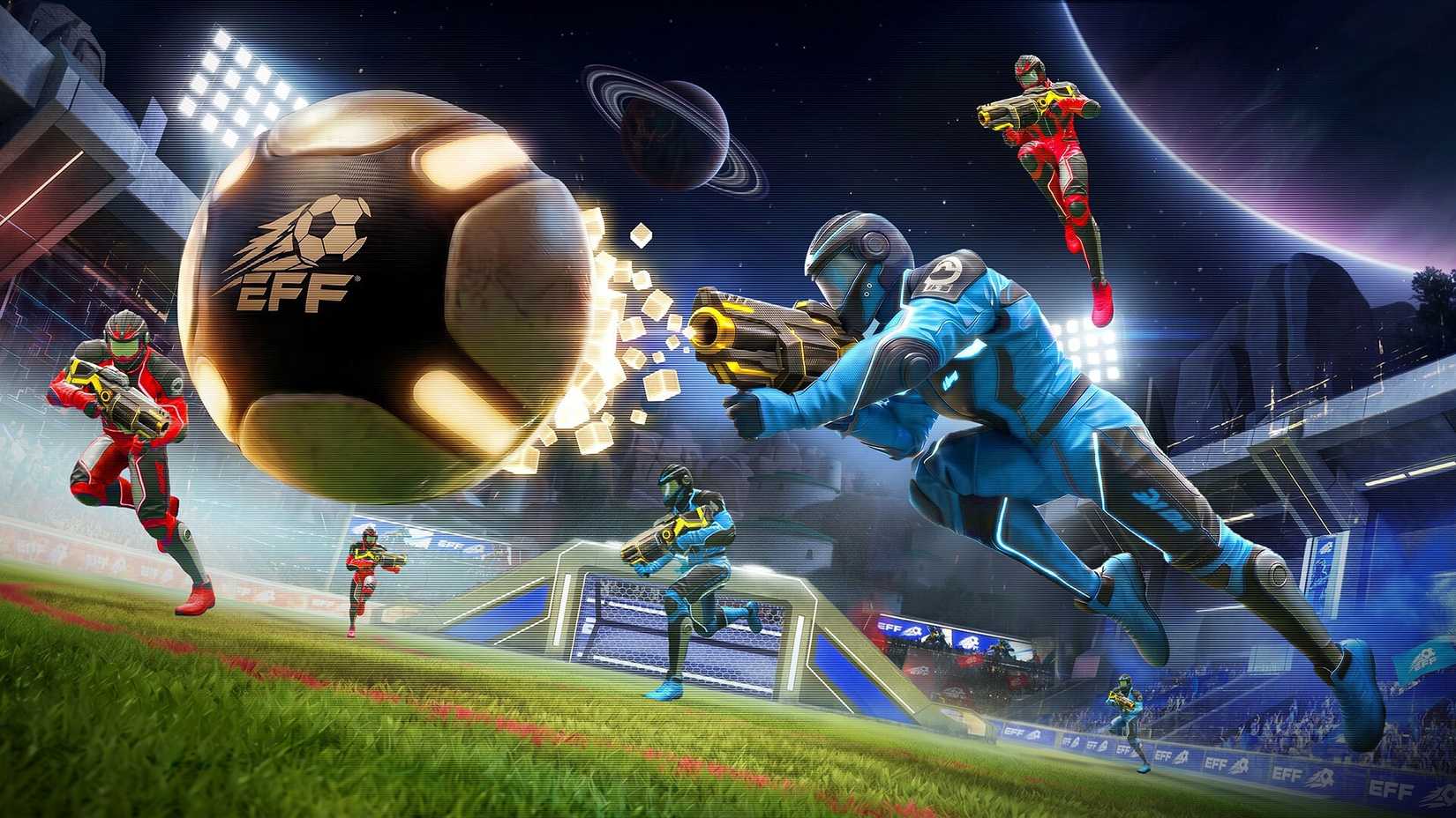 mindseye player firing a football out of a grenade launcher.
