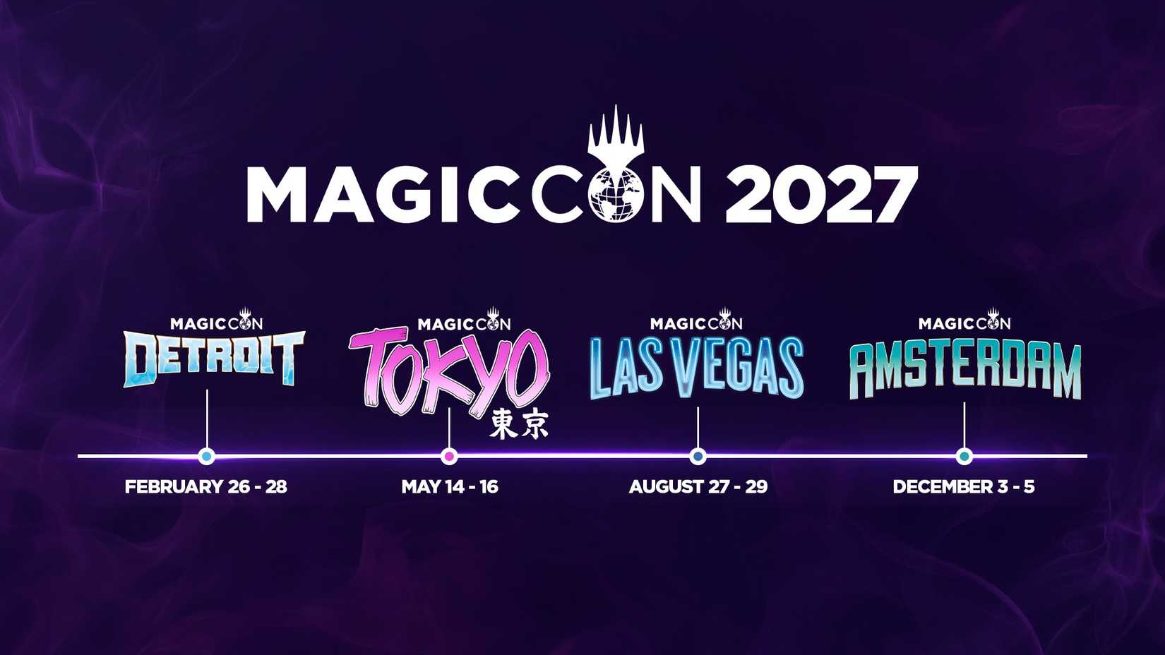 Details for MagicCons 2027 including their locations and dates.