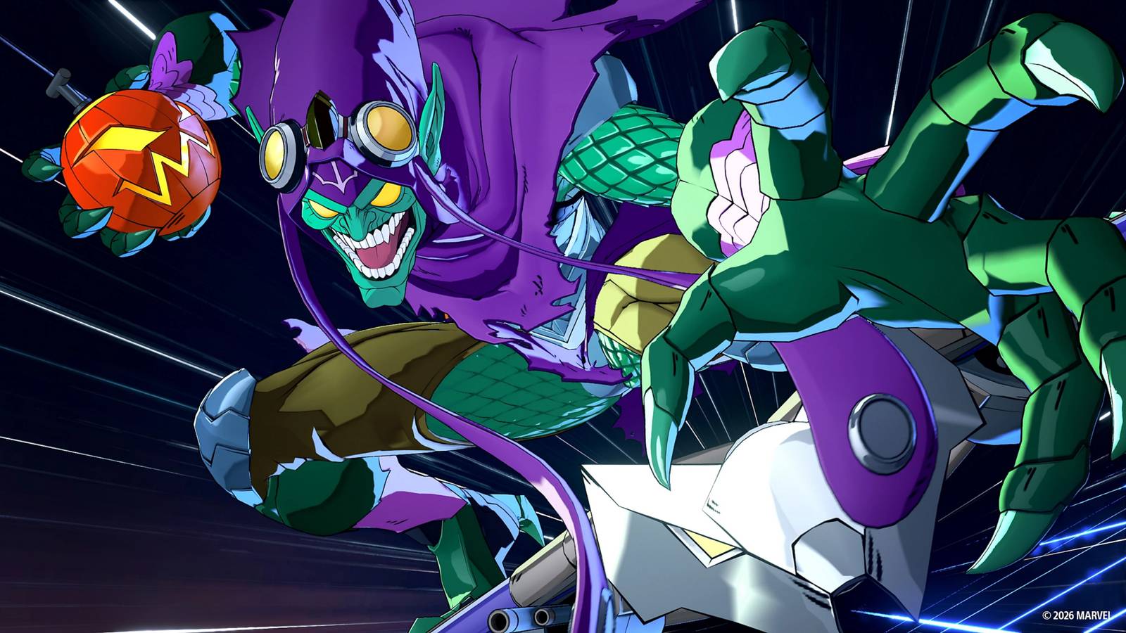 green goblin holding a pumpkin bomb in marvel tokon fighting souls.