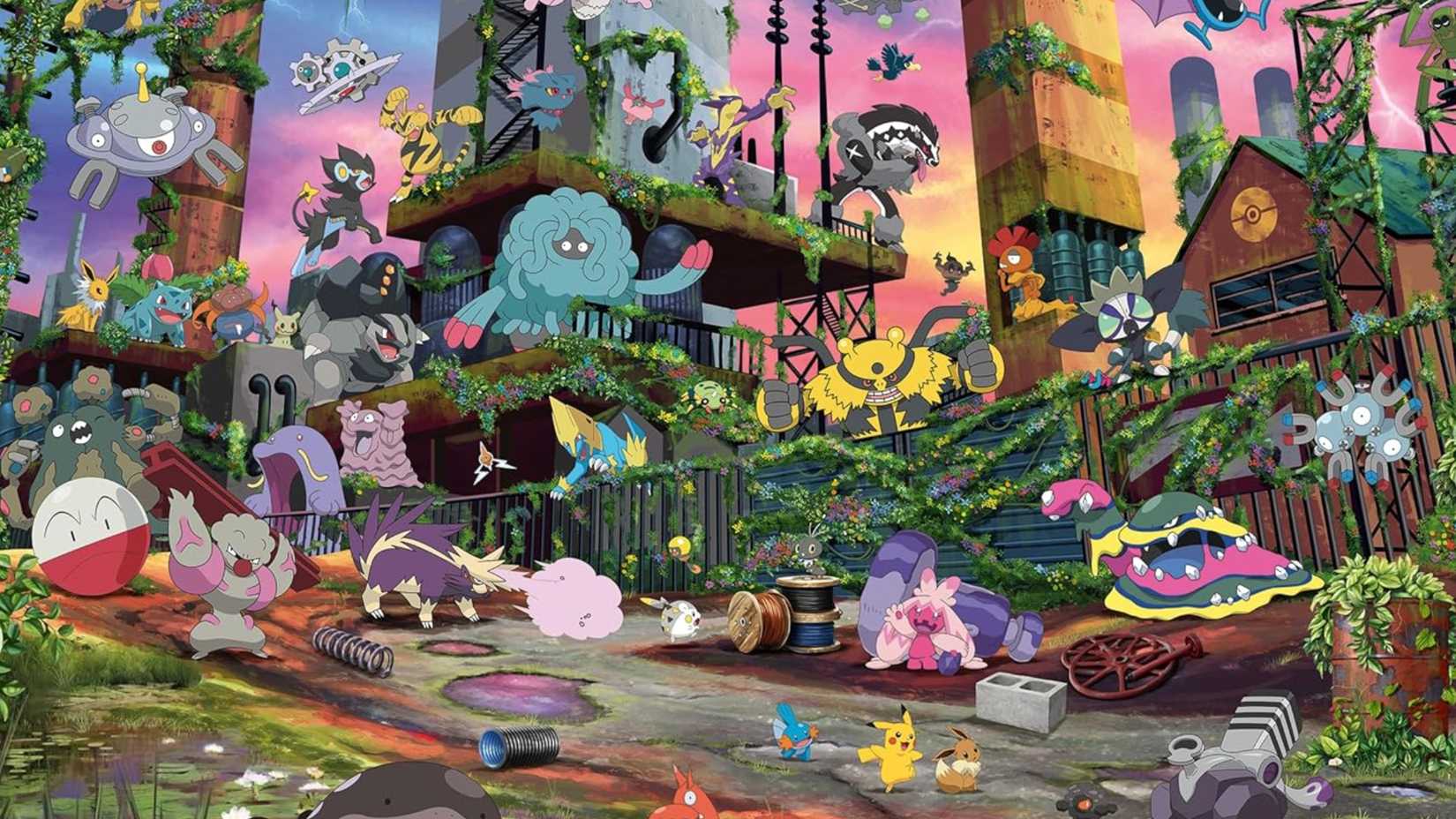Gathered around the power plant in the Pokemon Festival Journey puzzle.