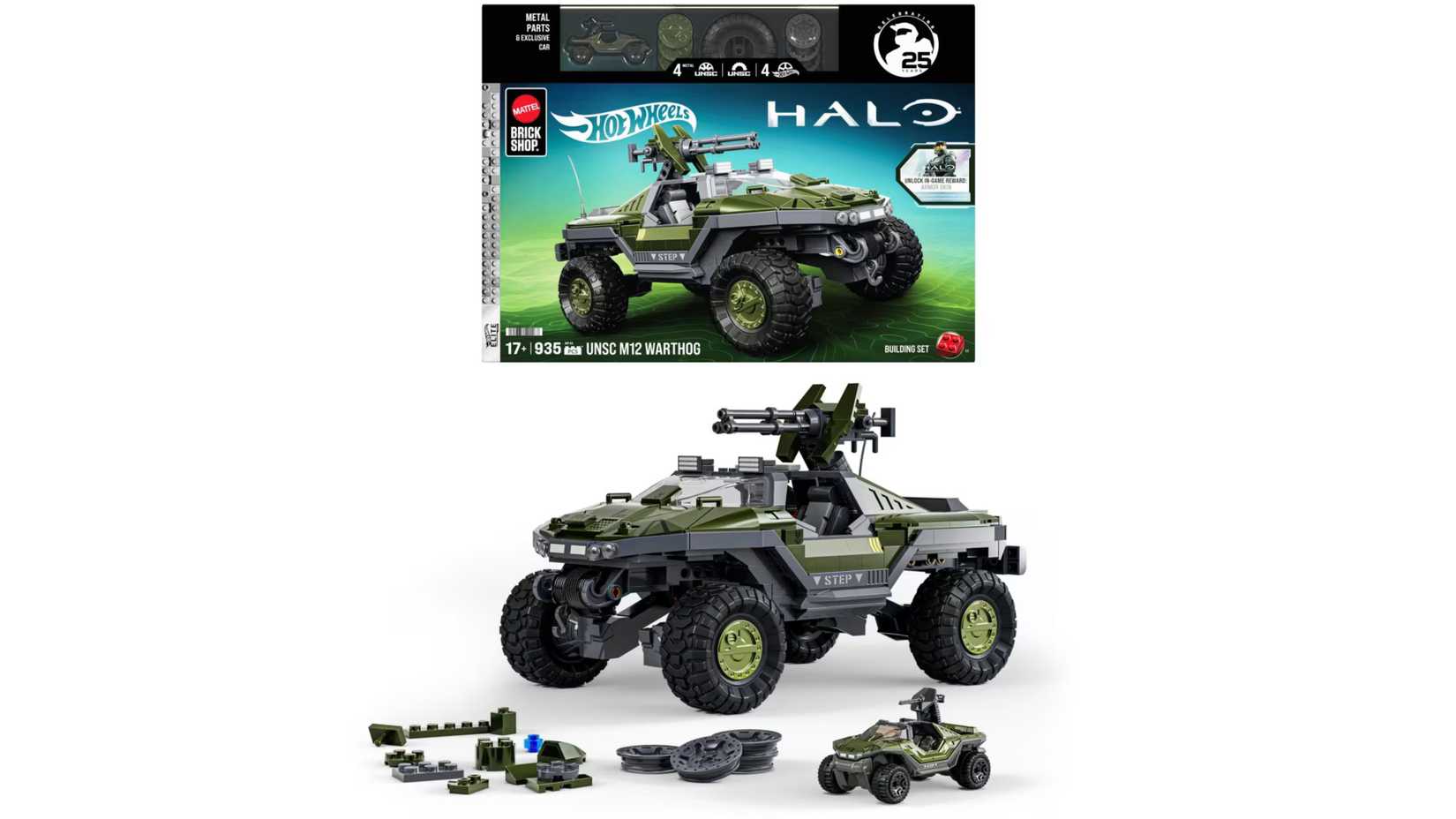 halo warthog mattel hot wheels set with box and die cast metal replica.