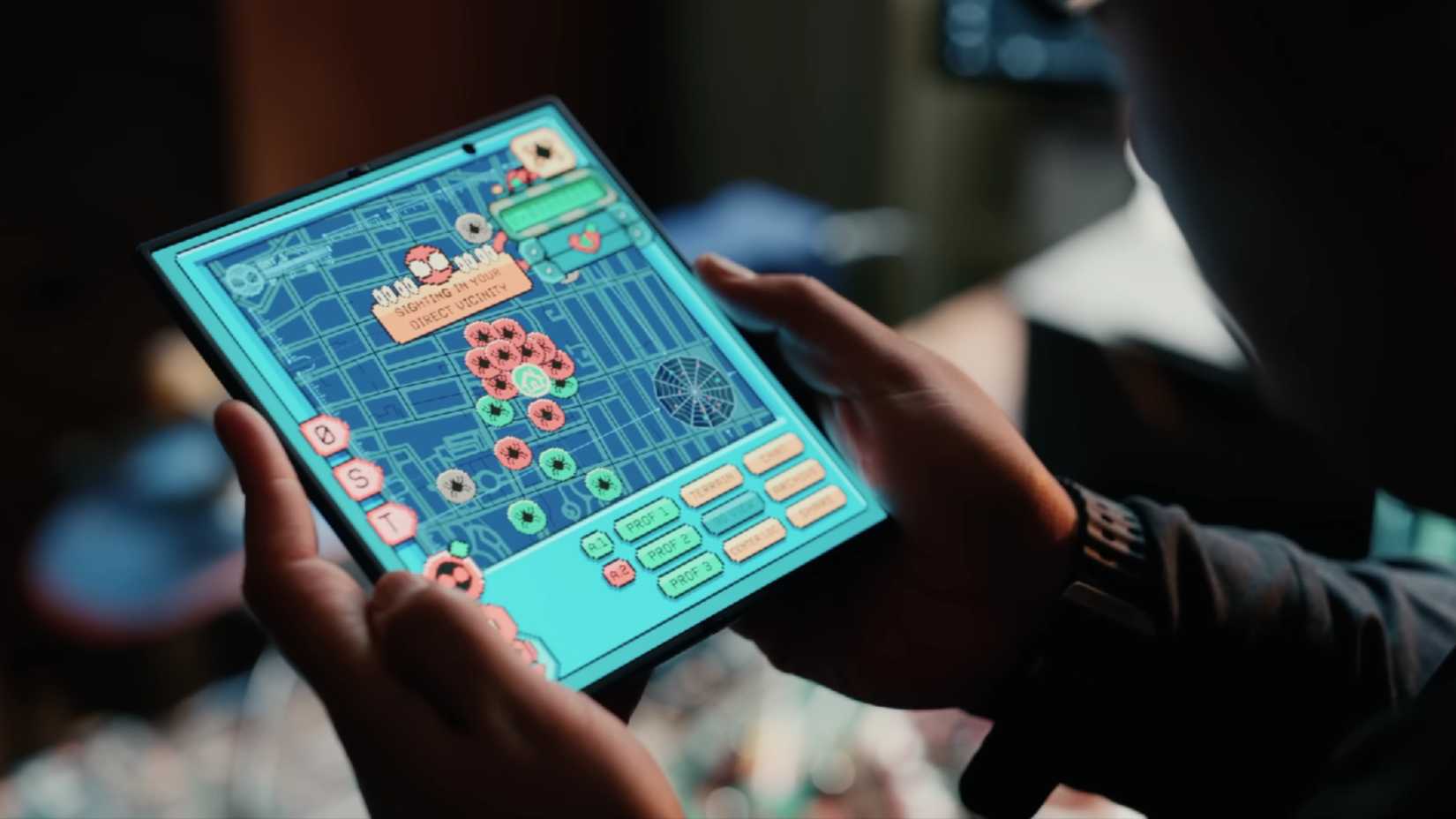 close up of ned's spidey tracker app in spider-man brand new day.