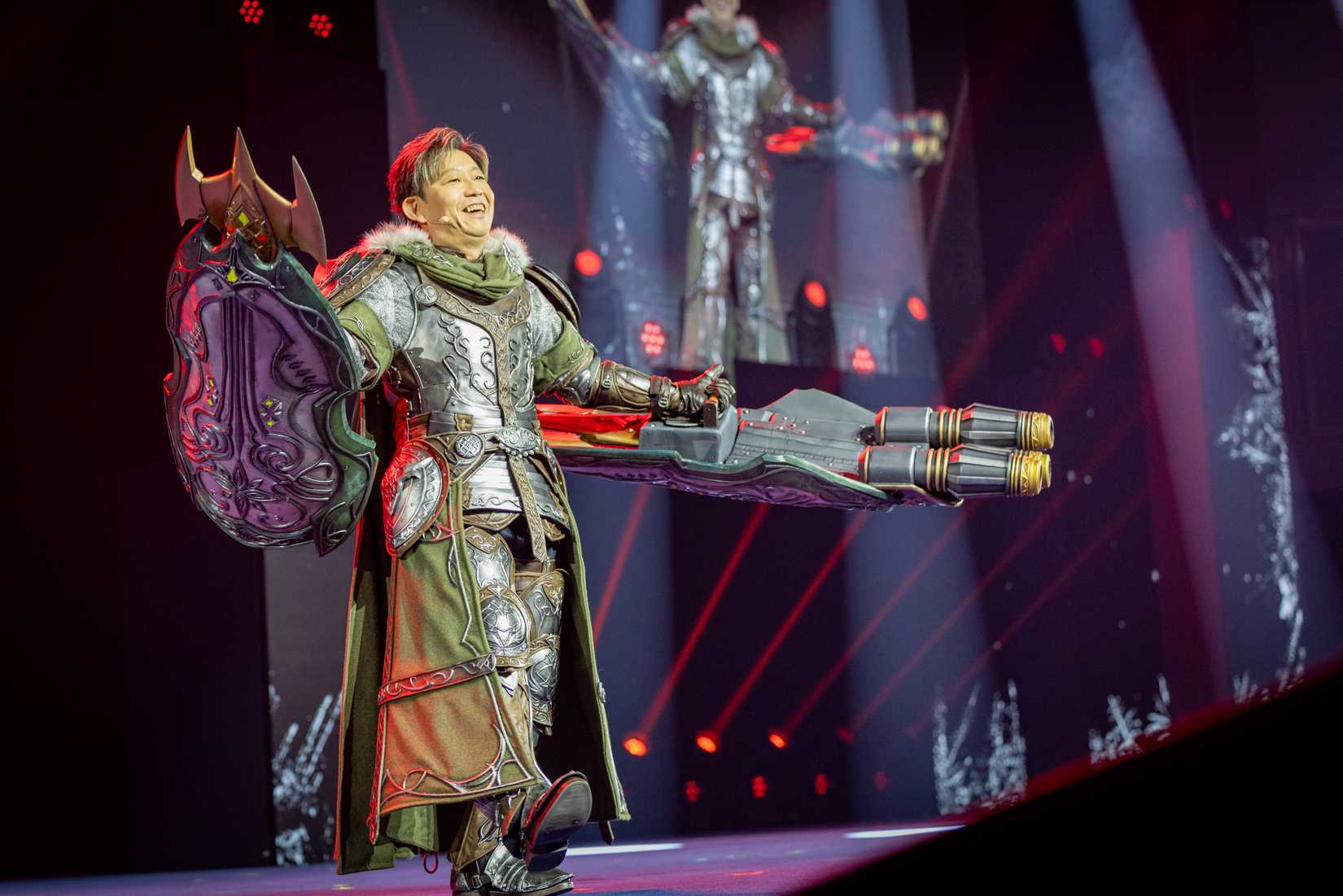 Naoki Yoshida dressed as a Bastion at Berlin Final Fantasy Fan Fest. 