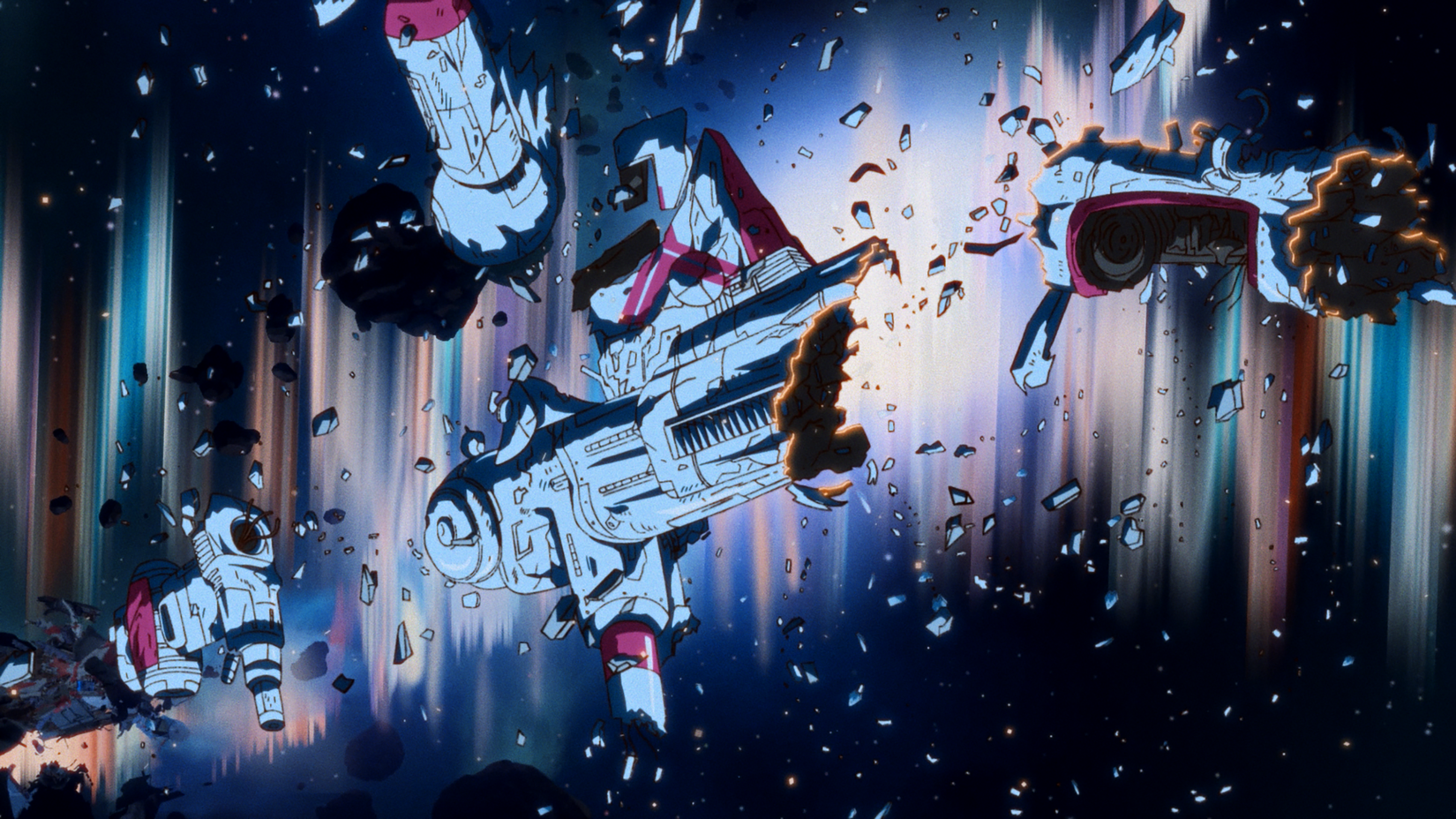 A damaged space station in orbit.