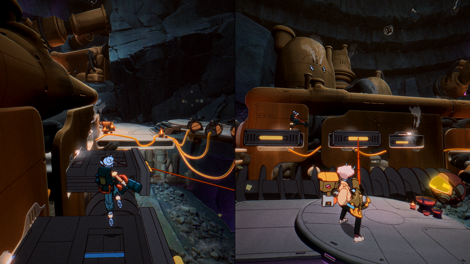 Solving a puzzle in orbital split screen.