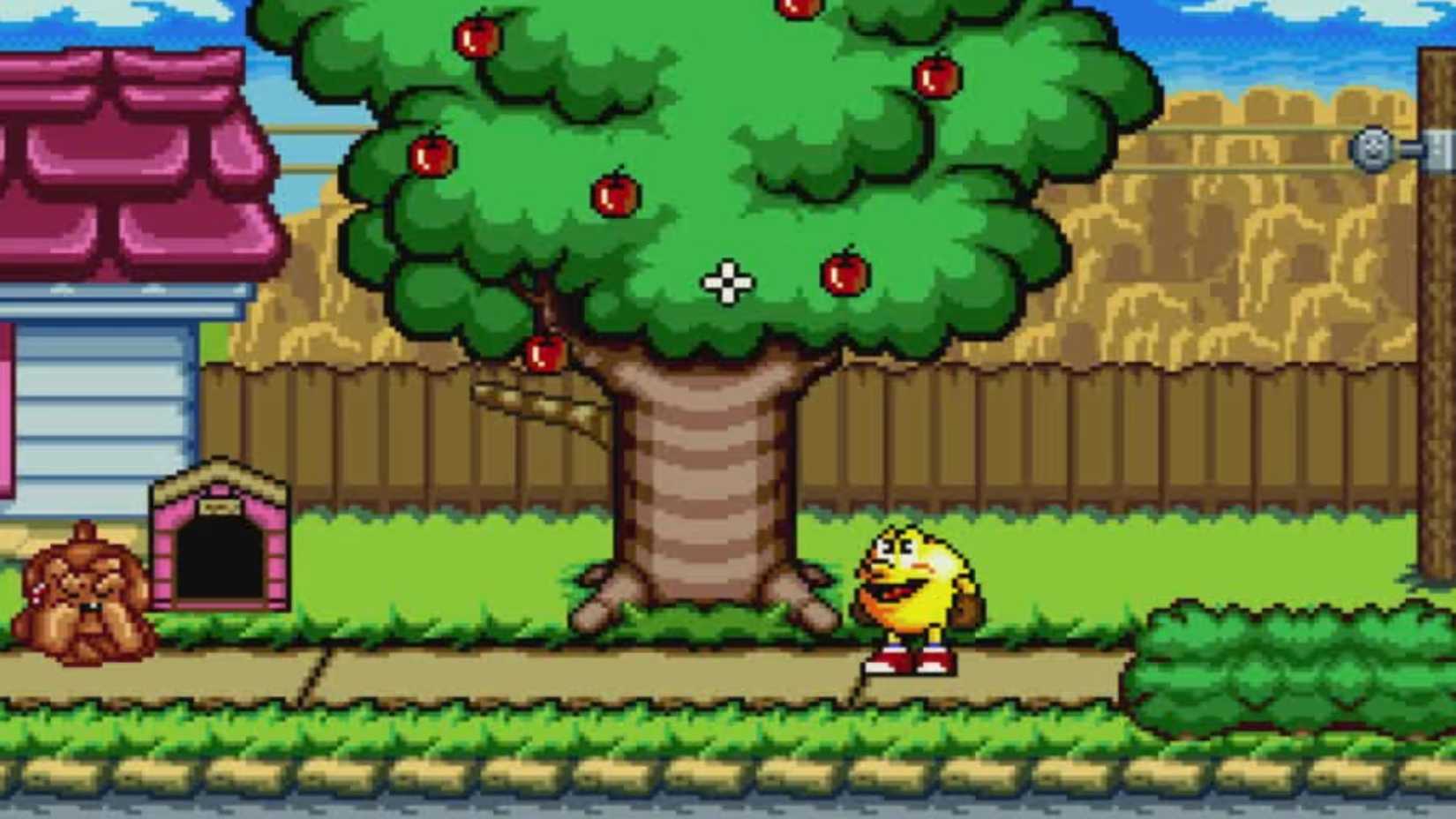Pac-Man next to an apple tree in Pac-Man 2 The New Adventures.