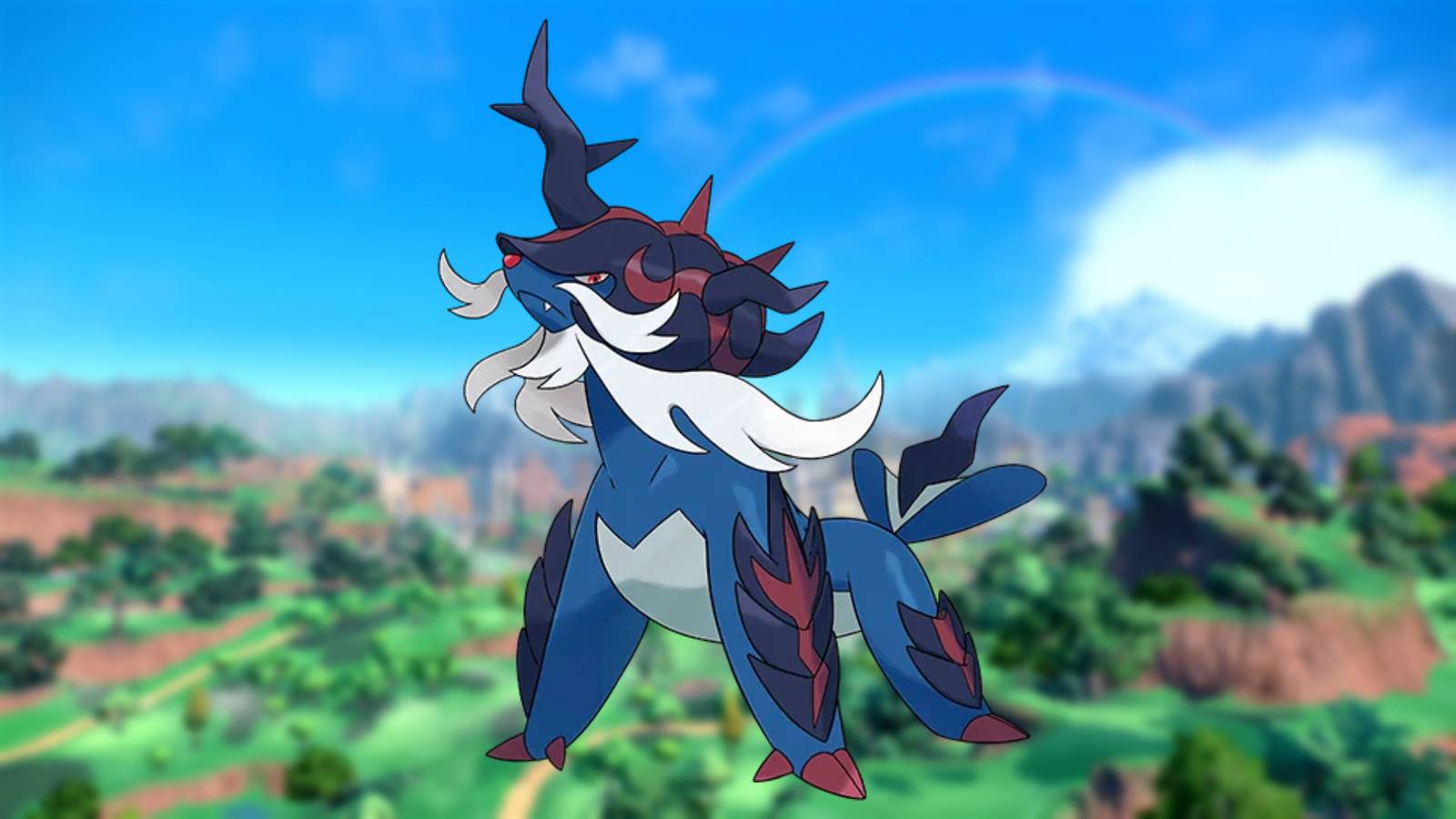 Samurott on a background of a large field in Scarlet and Violet.