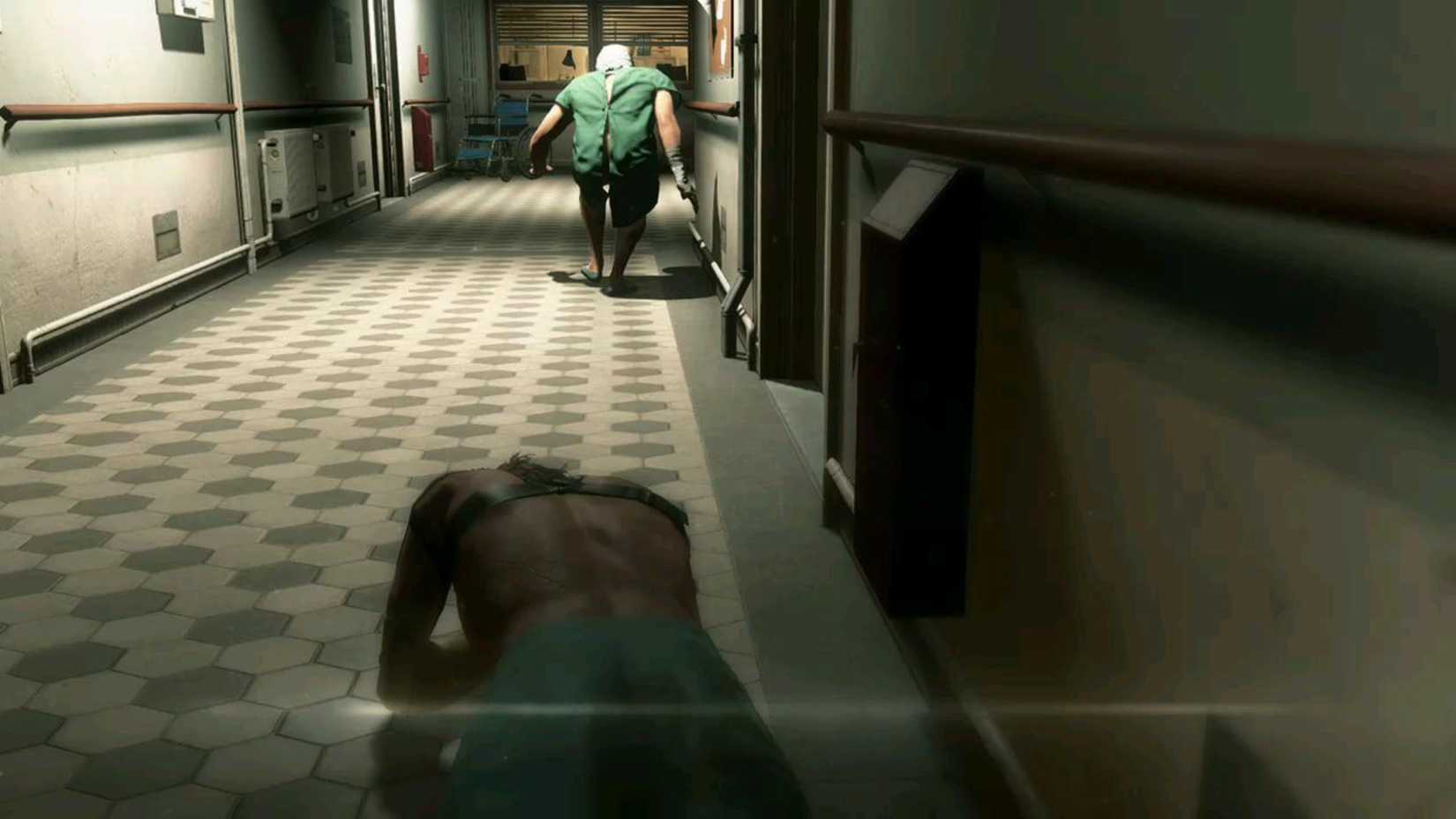 Snake crawling in Metal Gear Solid 5 Phantom Pain.