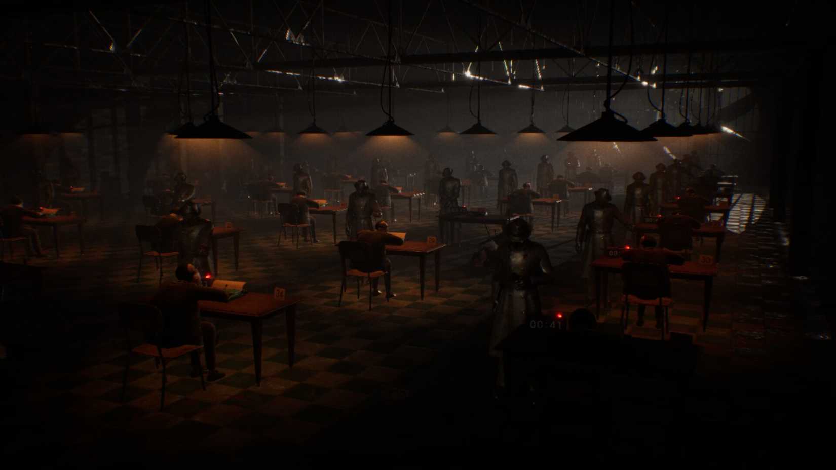 A room full of people typing Final Sentence. 