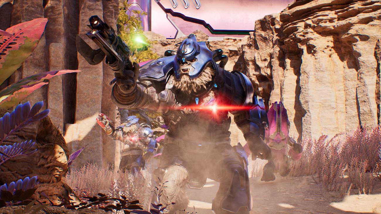 A brute prepares to fire his gun at Master Chief in Halo: Campaign Evolved. 