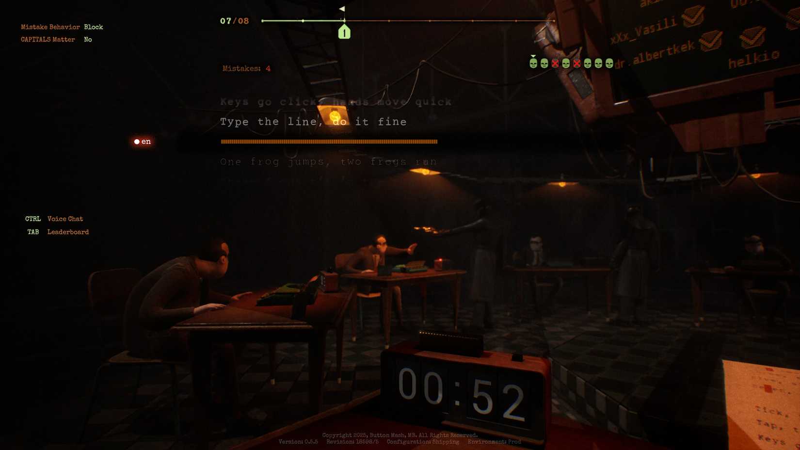 Players attempt to type sentences in the final sentence. 