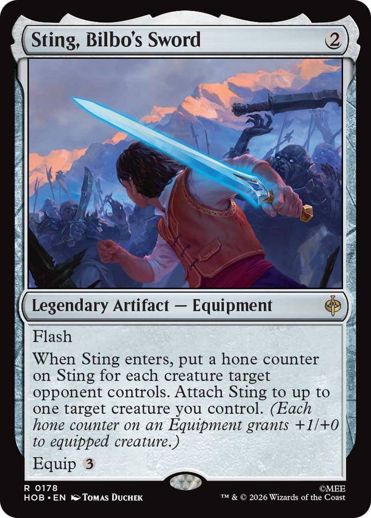 A base copy of Sting, Bilbo's Sword MTG card from The Hobbit.
