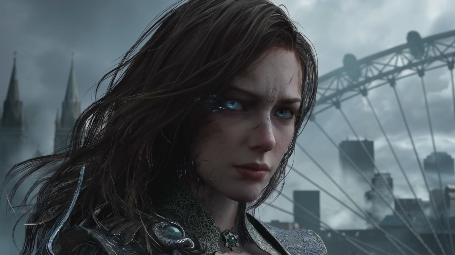 A close-up of Gwen in the reveal trailer for Tides of Annihilation.
