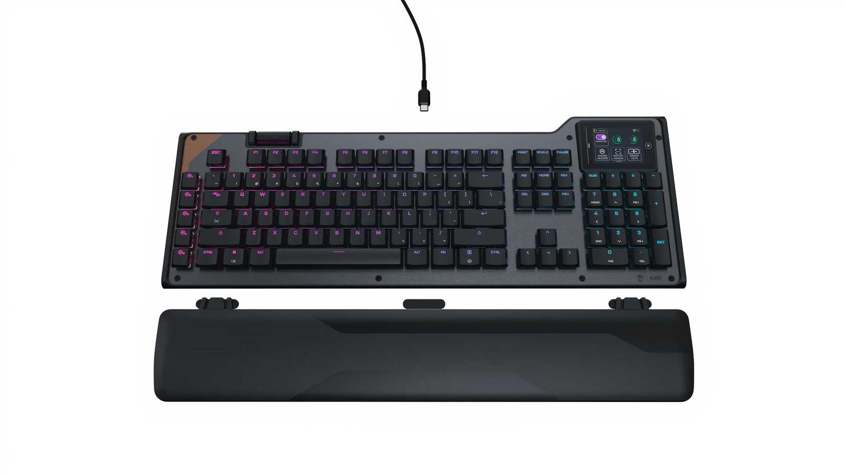 Turtle Beach’s Command Series KB5 showing the wrist rest and USB cable. 