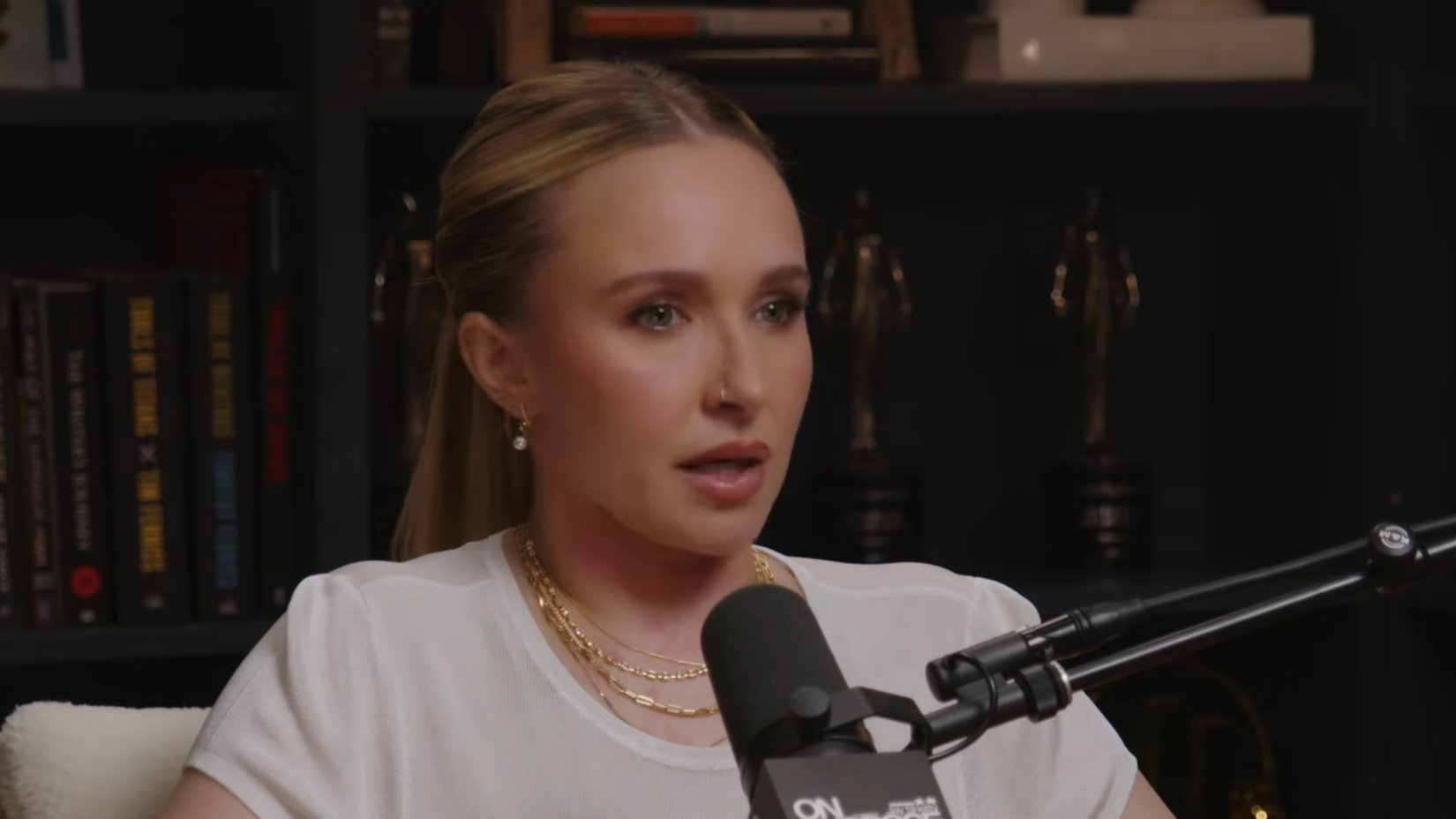 hayden panettiere لەبەردەم مایکێکی چاوپێکەوتن.