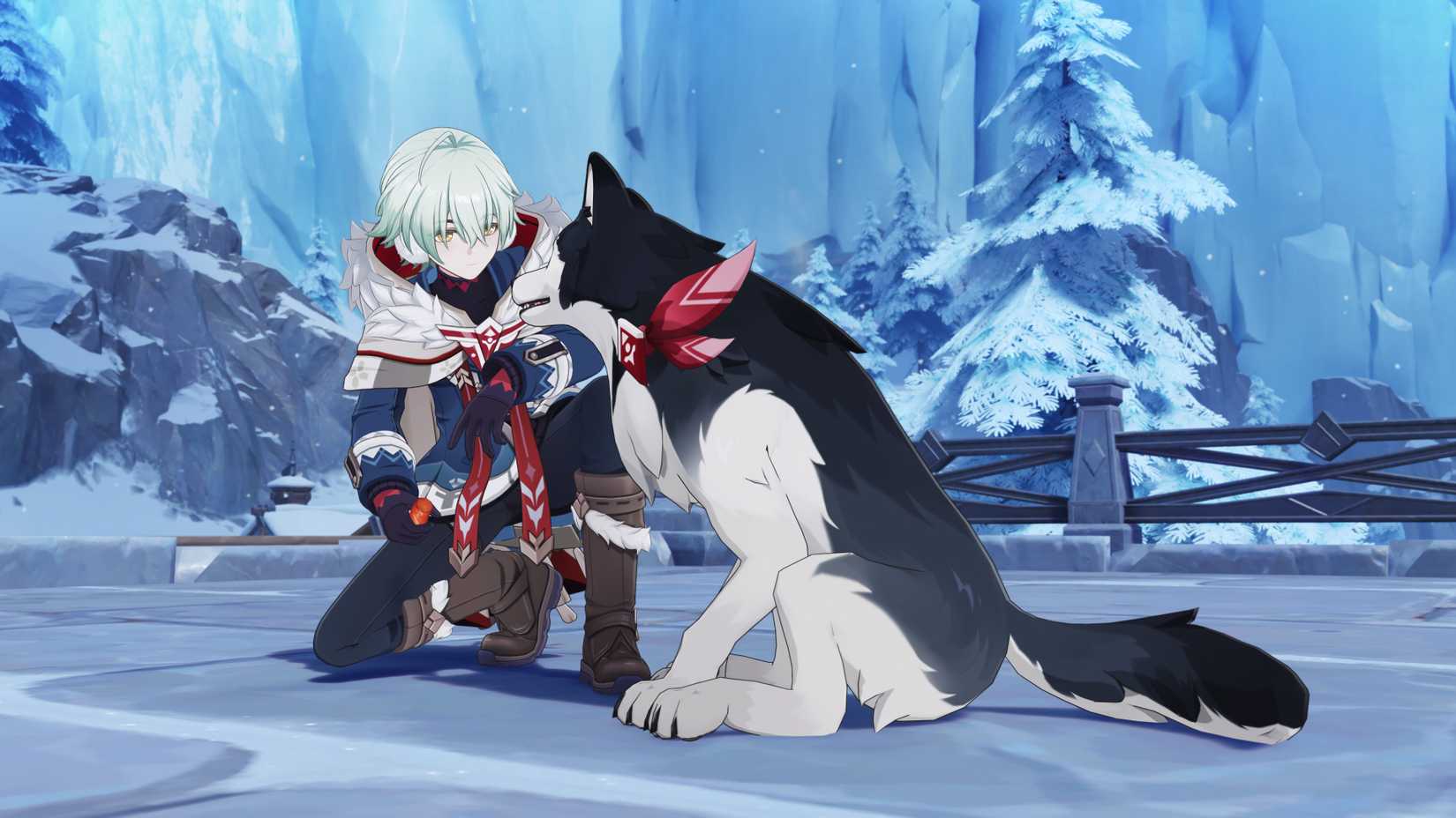 Alyosha and Tugarin, the new four-star character in Genshin Impact 7.0 during the preview build of Snezhnaya.