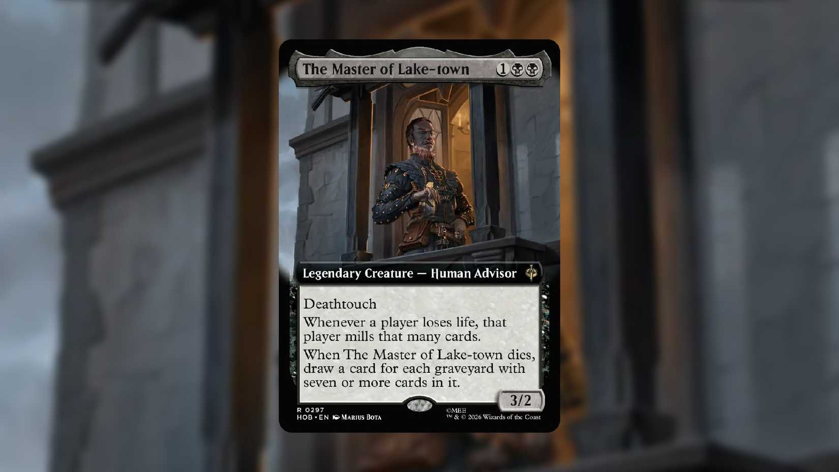 وێنەیەکی کارتی ماستەر ئۆف لەیک-تاون MTG لە فیلمی The Hobbit.