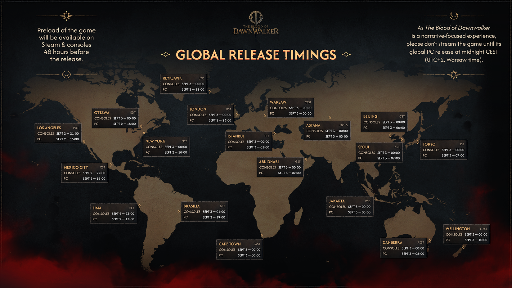 Blood of Dawnwalker global release time map