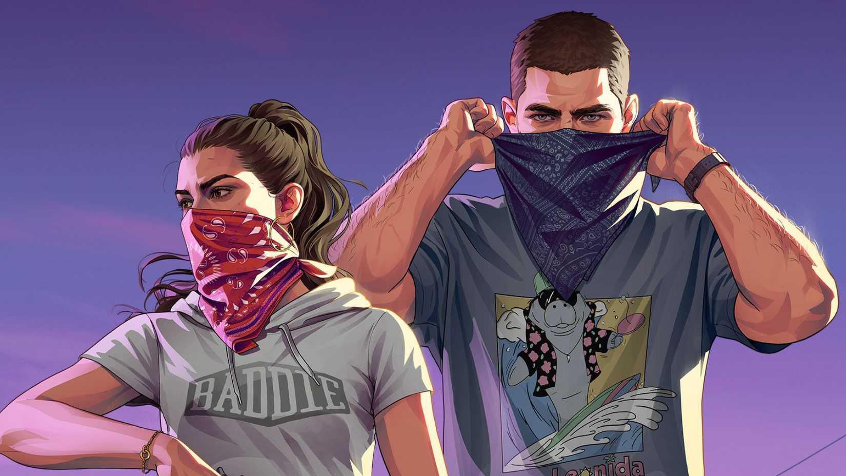 Jason and Lucia with masks on in new art for Grand Theft Auto 6.