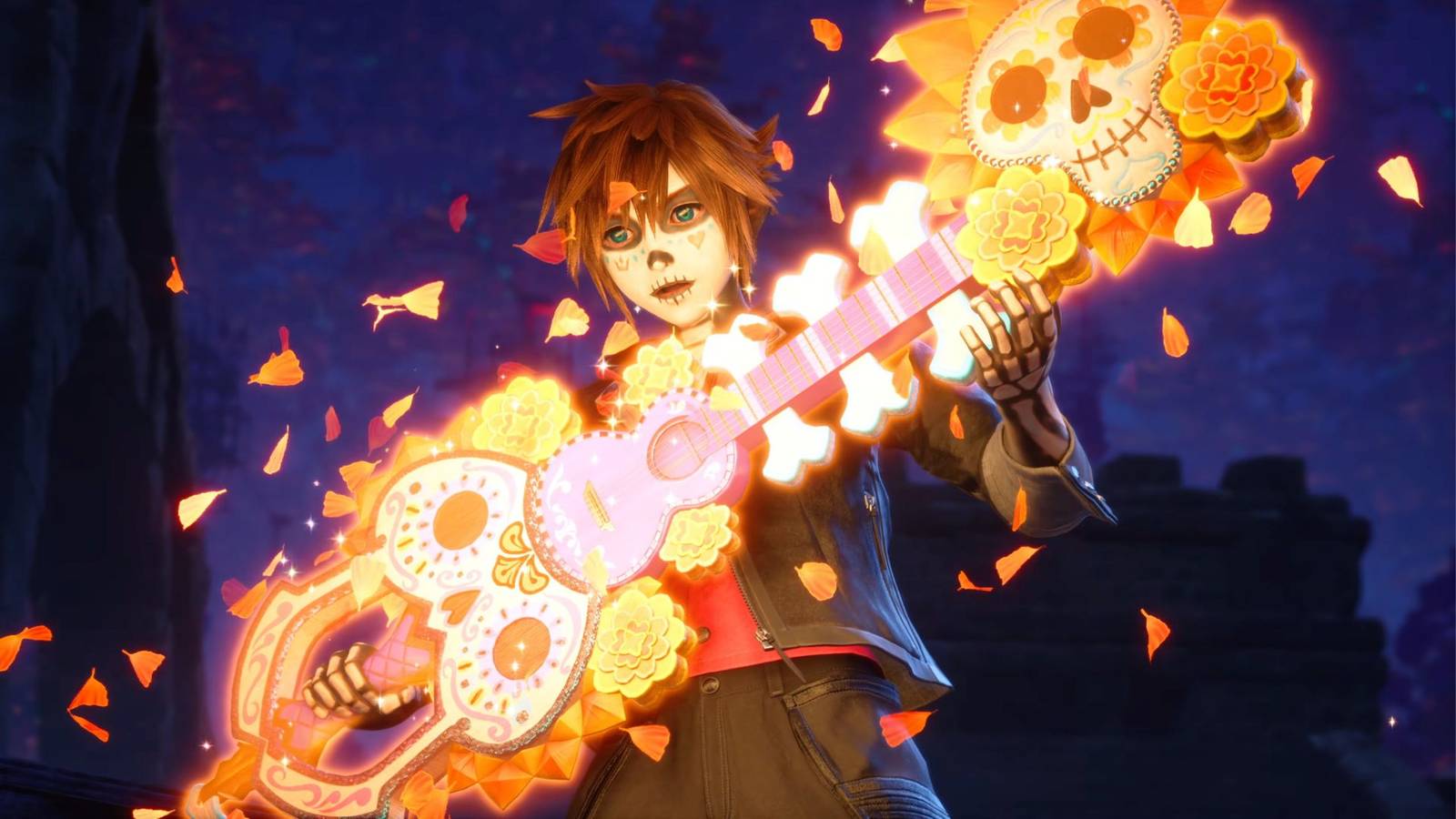 Sora wielding a Coco-themed Keyblade in Kingdom Hearts 4.