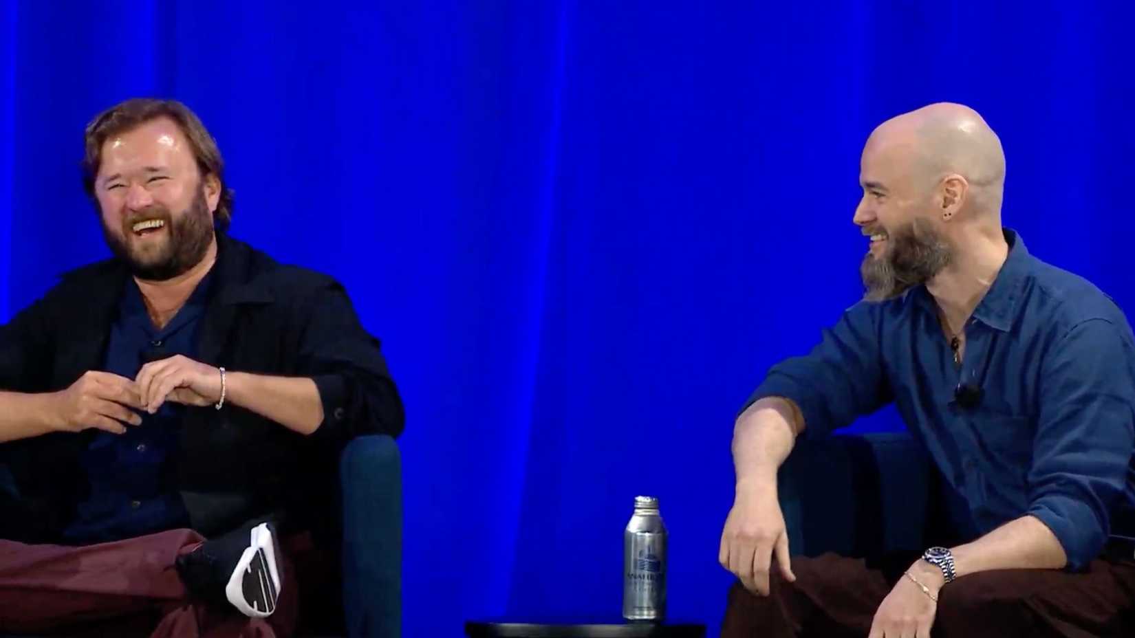 David Gallagher and Haley Joel Osment on stage for the Deep Dive into Kingdom Hearts panel.