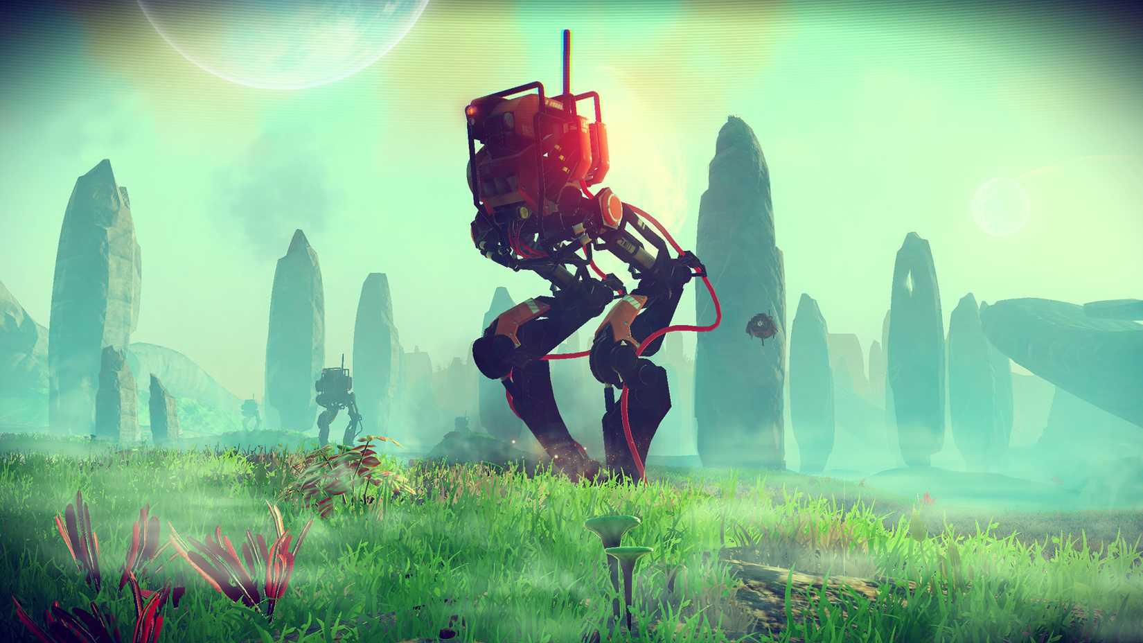 An alien sentinel patrols a planet in No Man's Sky. 