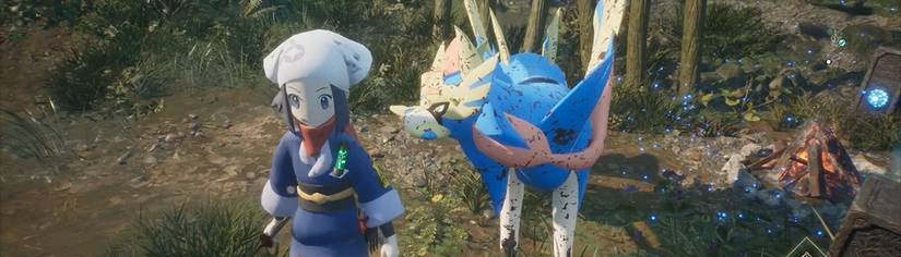 Legends Arceus trainer and Zacian from Pokemon Sword and Shield in Beast of Reincarnation.