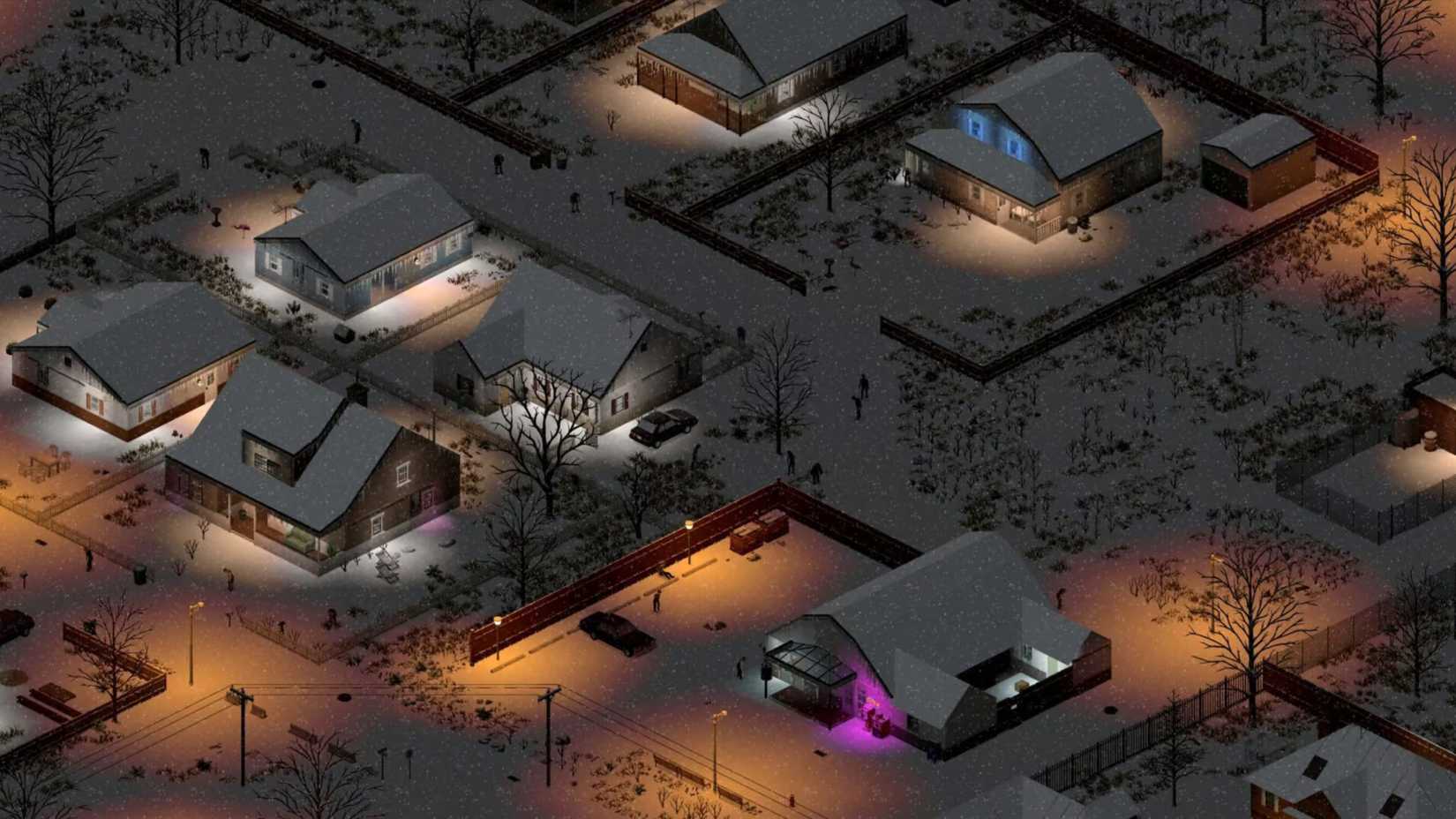 a snowy town in project zomboid.