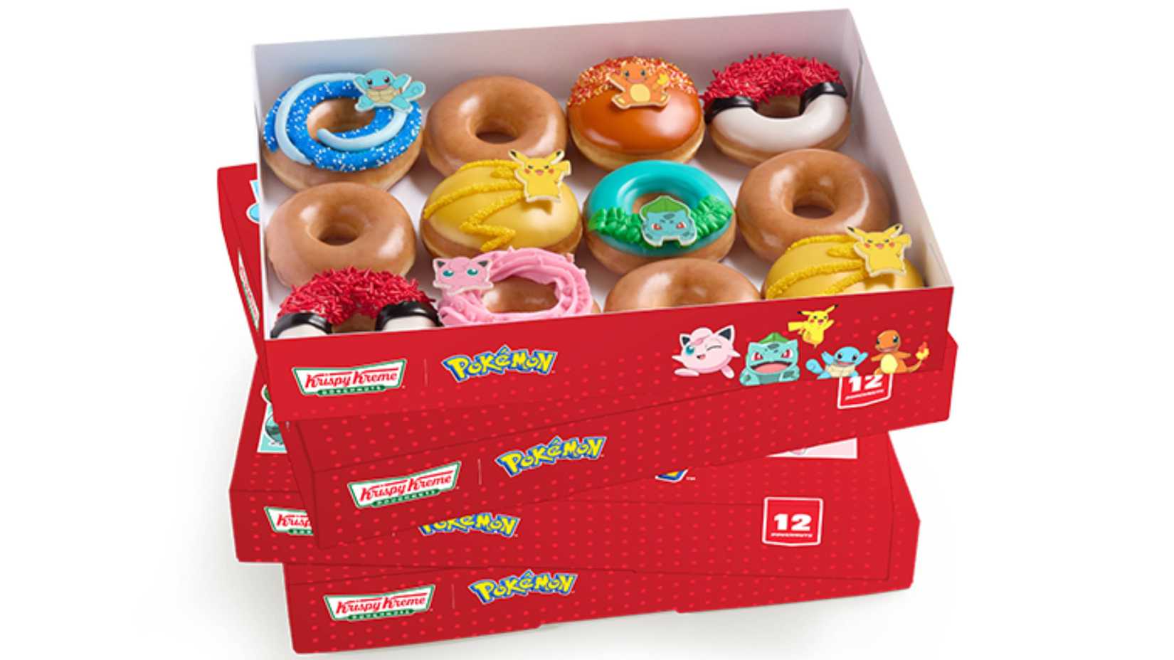 a stack of pokemon x krispy kreme donut boxes.