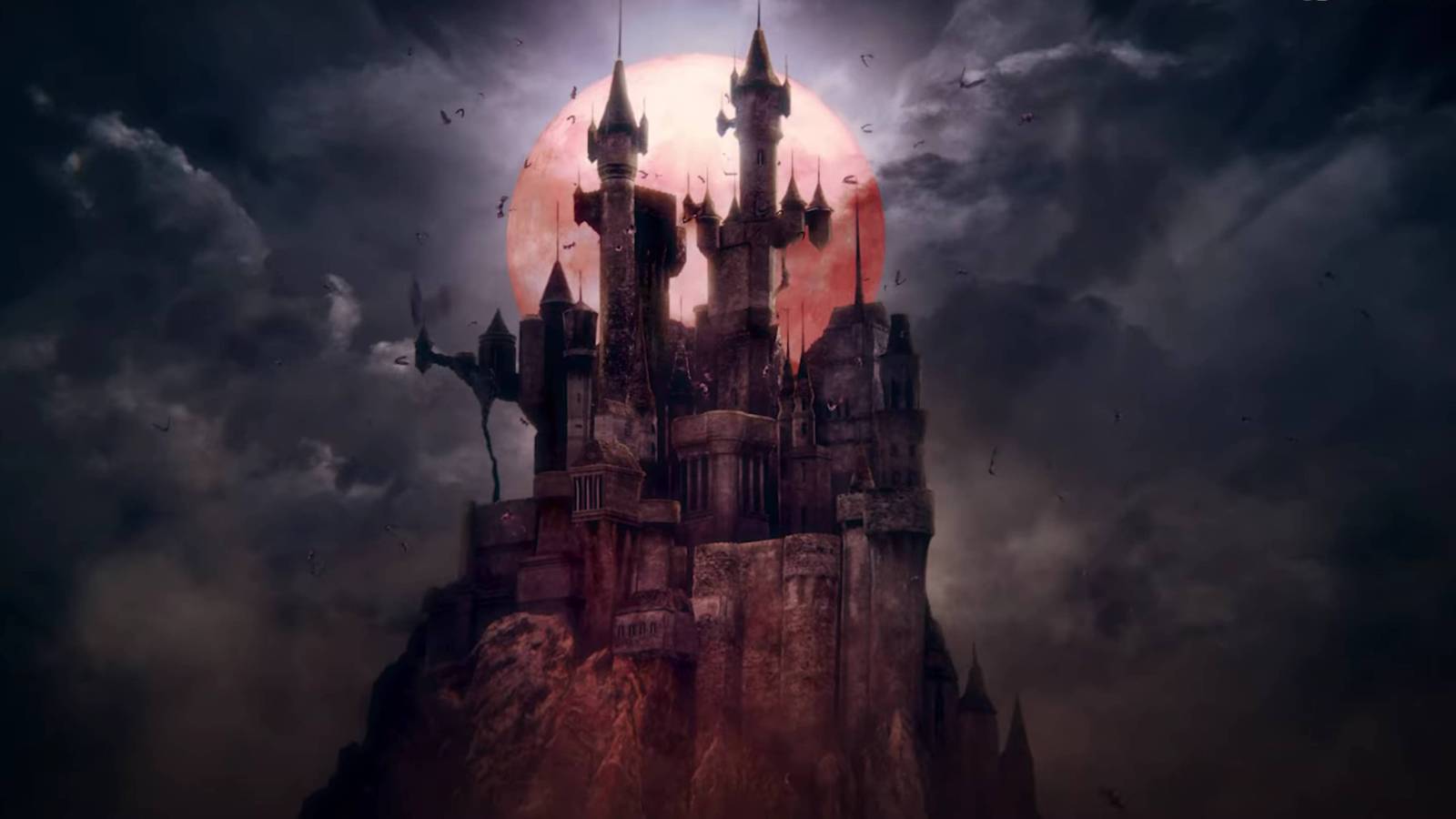 castle with a moon behind it in castlevania grimoire of souls.