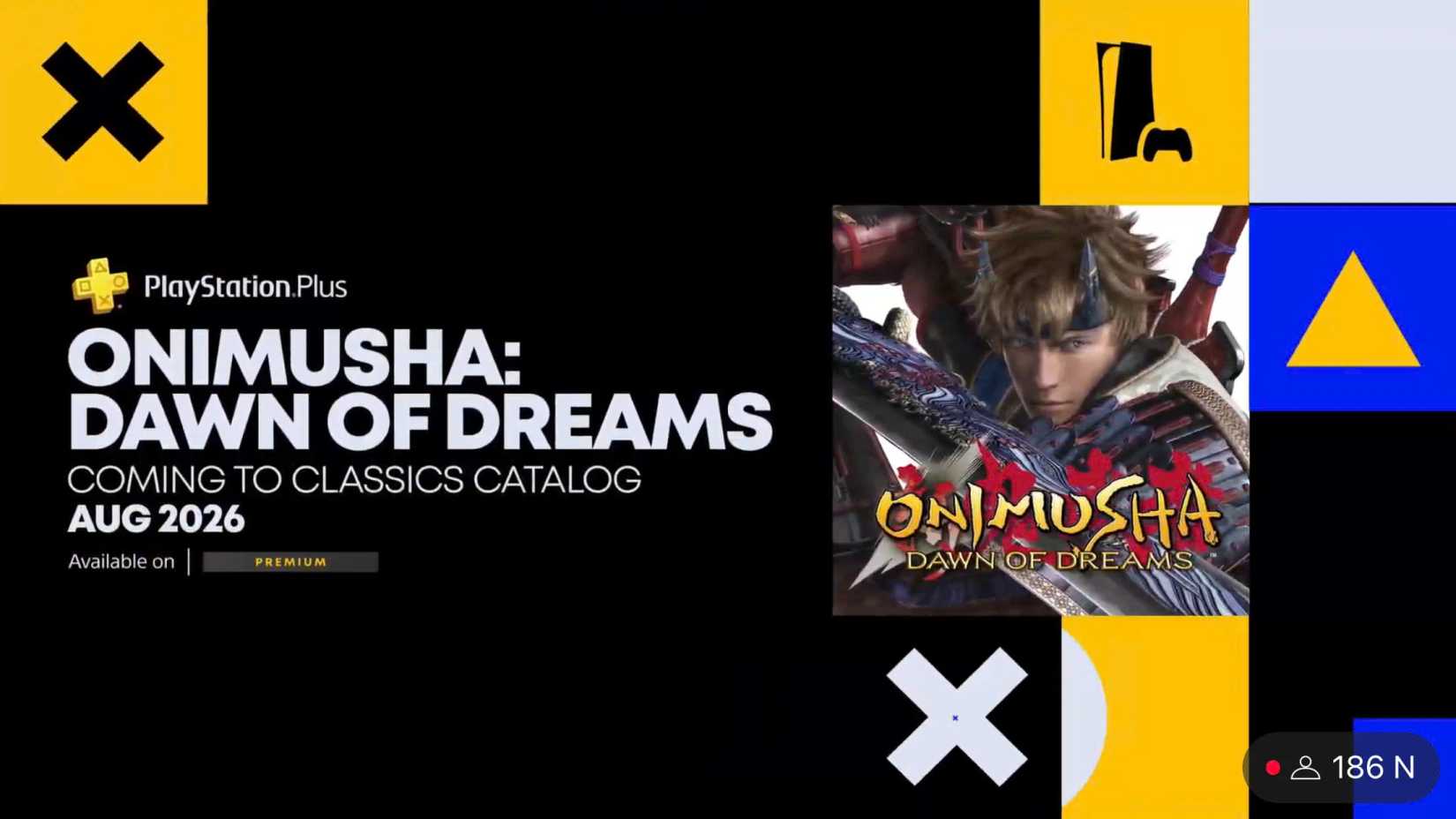 onimusha dawn of dreams ps plus premium announcement card.