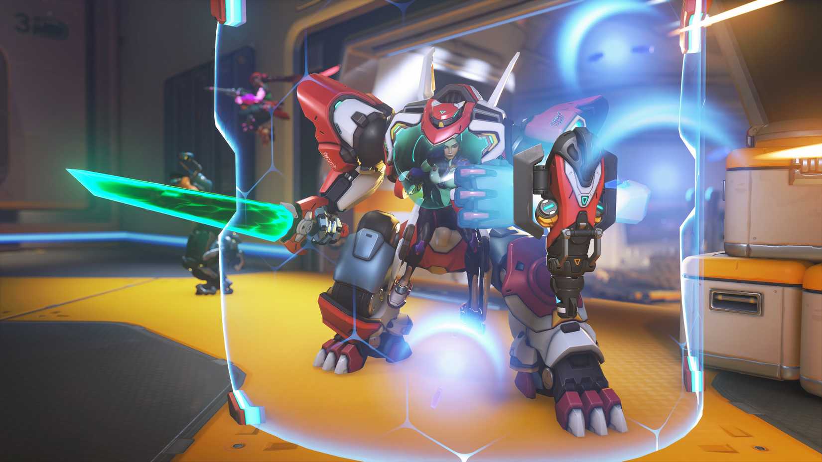 Dmon using her barrier in an Overwatch match.