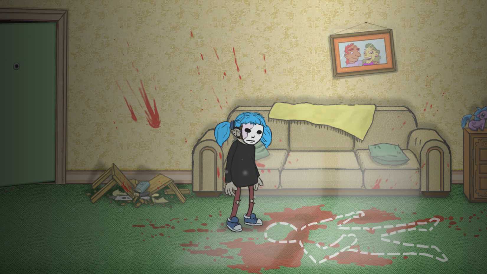 Sally Face protagonist next to a murder scene