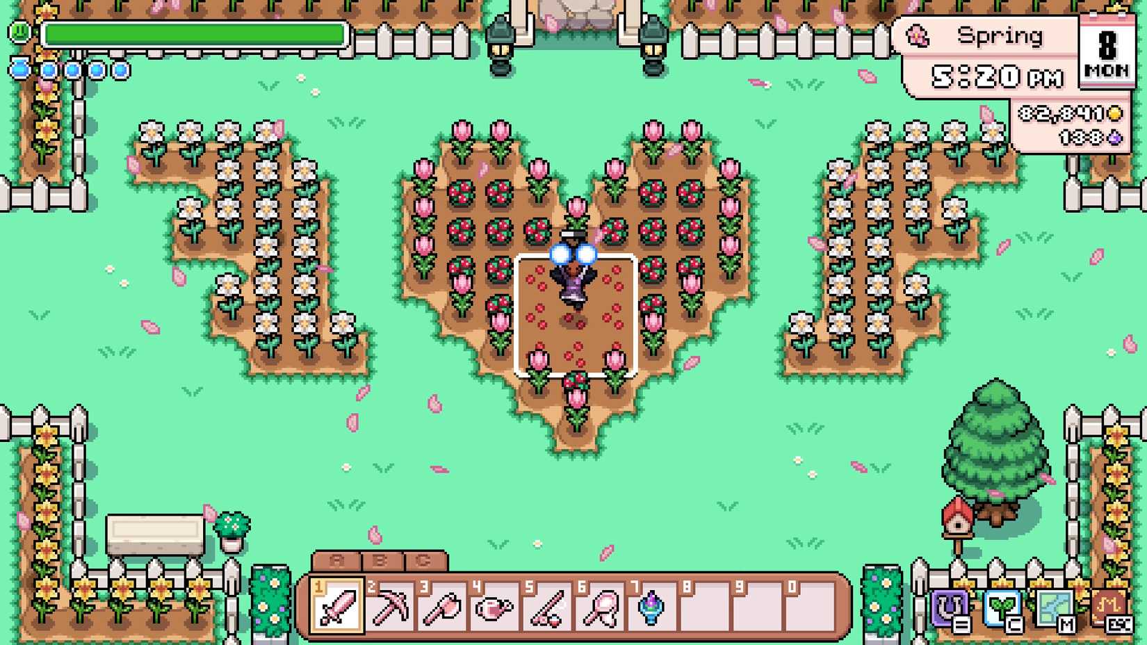 The player uses a farming spell in Fields of Mistria. 