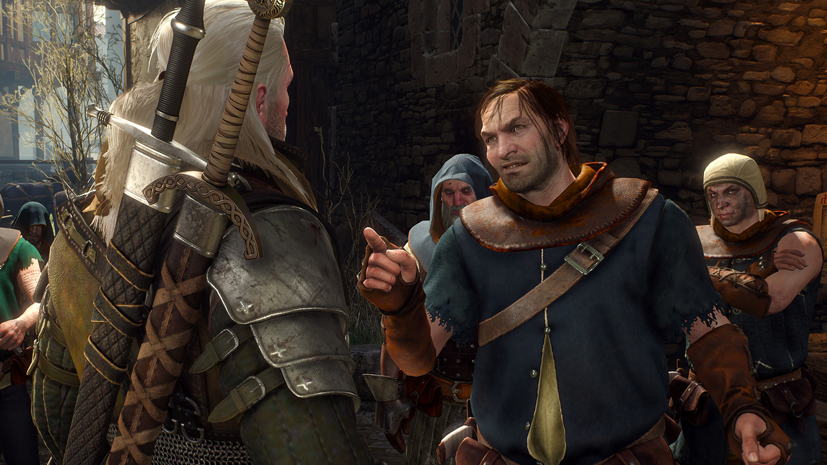 The Witcher 3 Geralt talking to an NPC
