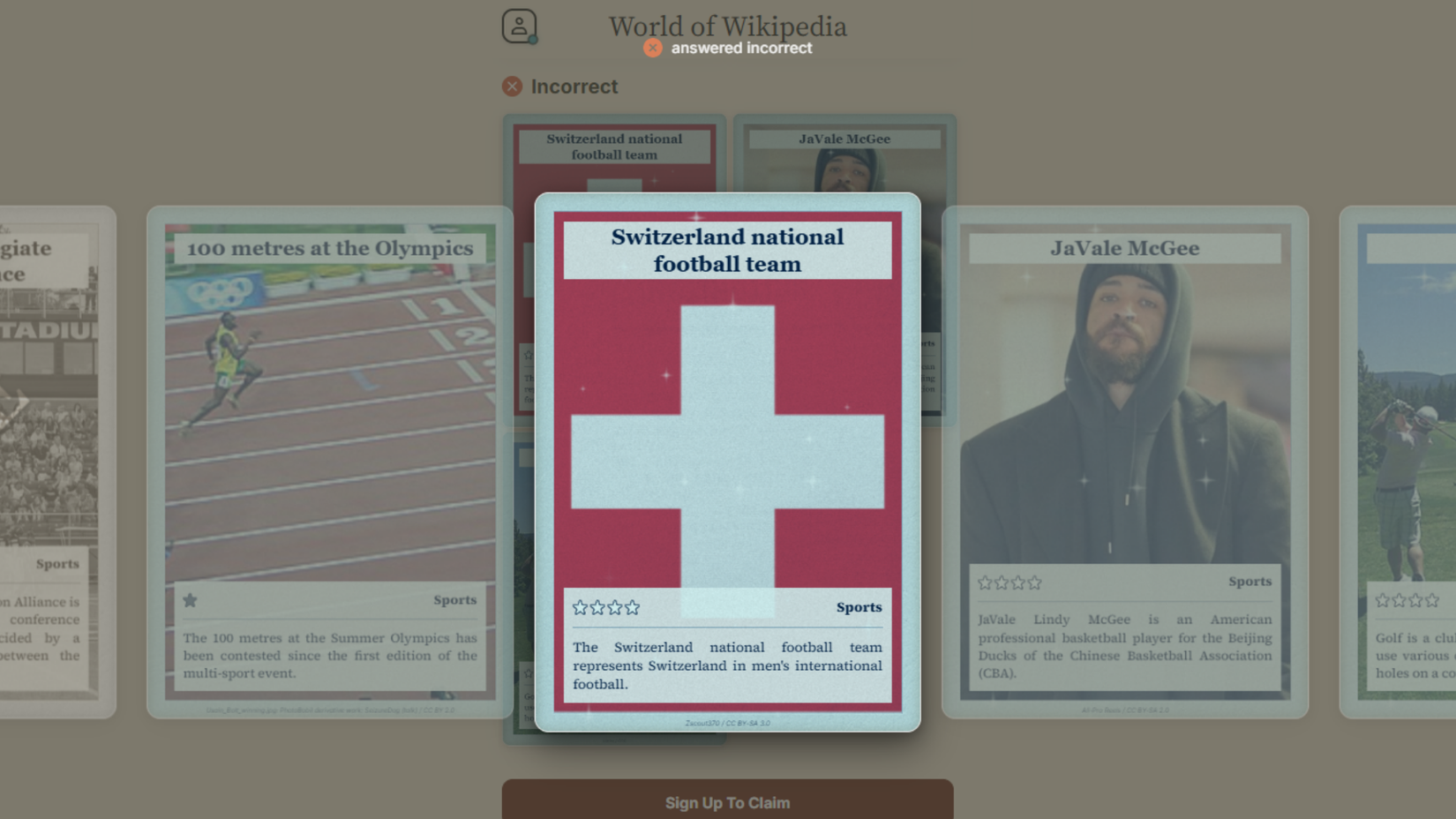 a switzerland national football team card in the world of wikipedia ccg.